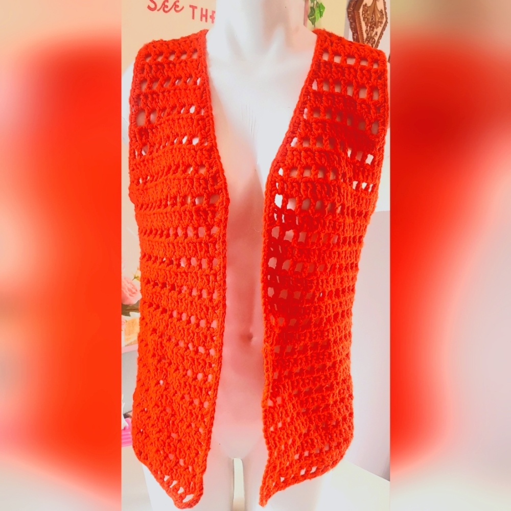 Lovely Handmade Crochet orange vest.